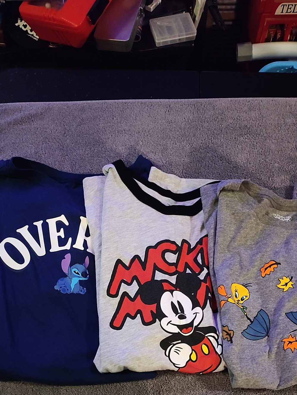 Disney Gray Mickey Mouse,Blue Stitch And Grey Looney  Tunes Tweety Graphics